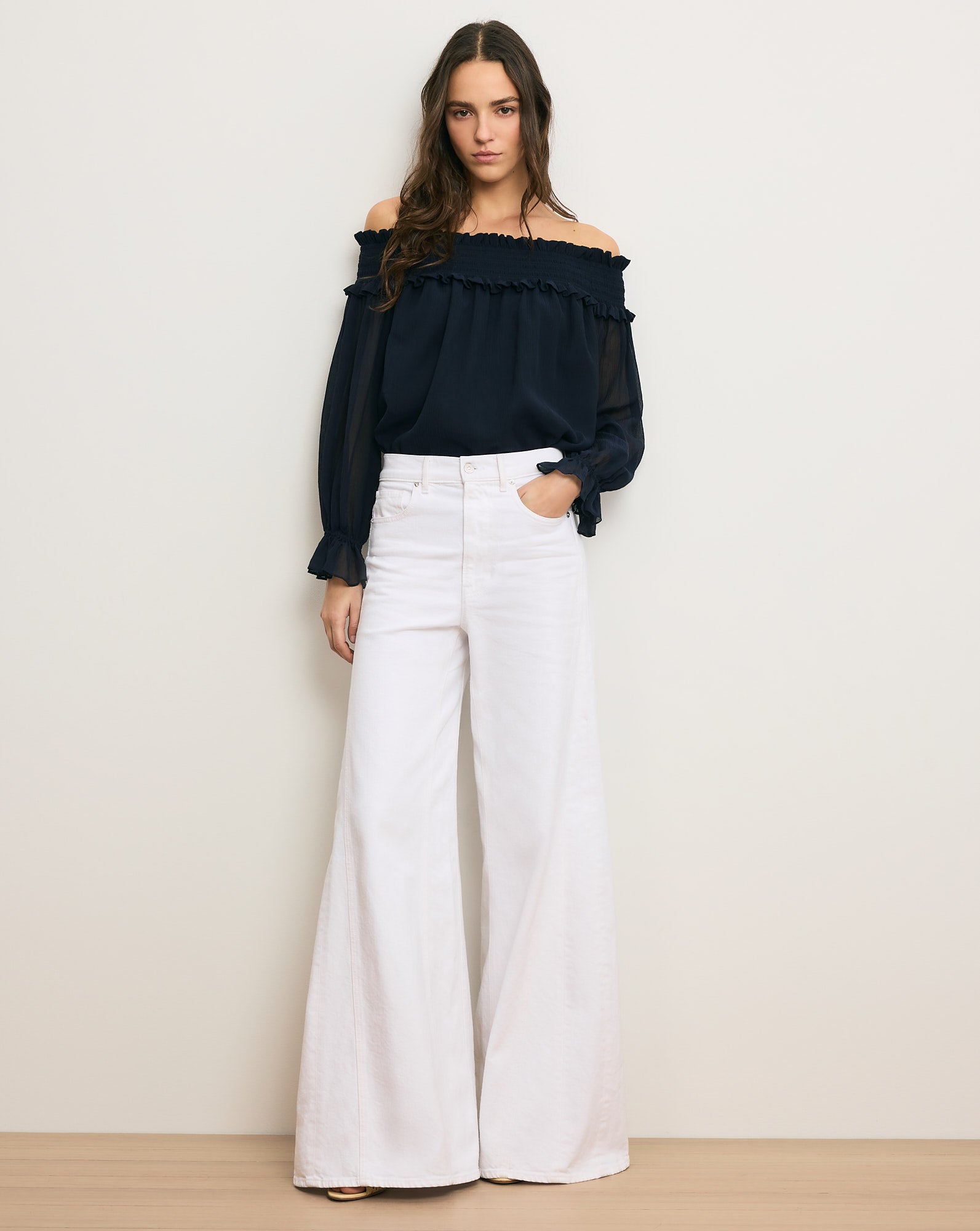 Callum Off-the-Shoulder Top in Navy | Veronica Beard