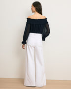 Veronica Beard Callum Off-the-Shoulder Top - Navy