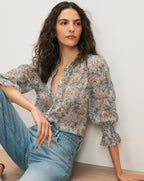 Veronica Beard Ashlynn Floral Blouse - Blue Jay Multi