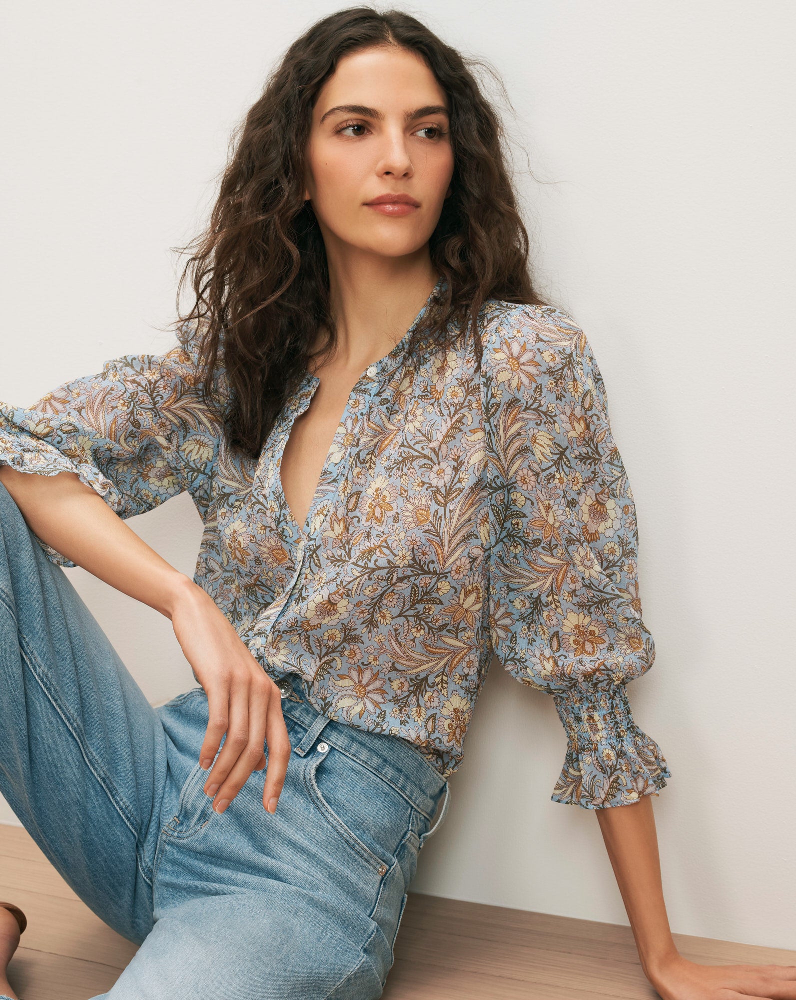Veronica Beard Ashlynn Floral Blouse - Blue Jay Multi