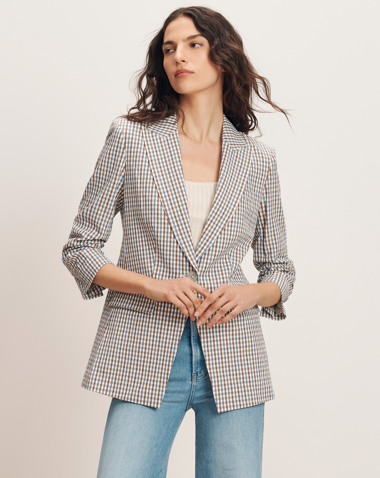 Veronica Beard Clayton Gingham Dickey Jacket - Acorn Multi