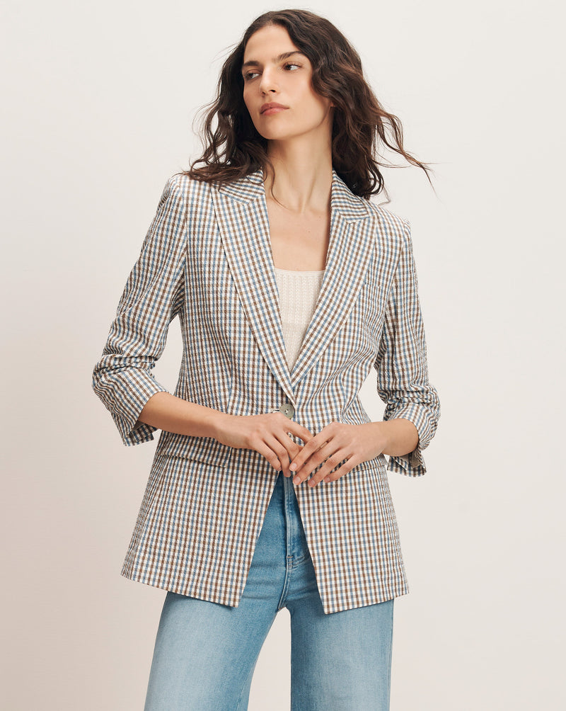 Veronica Beard Clayton Gingham Dickey Jacket - Acorn Multi