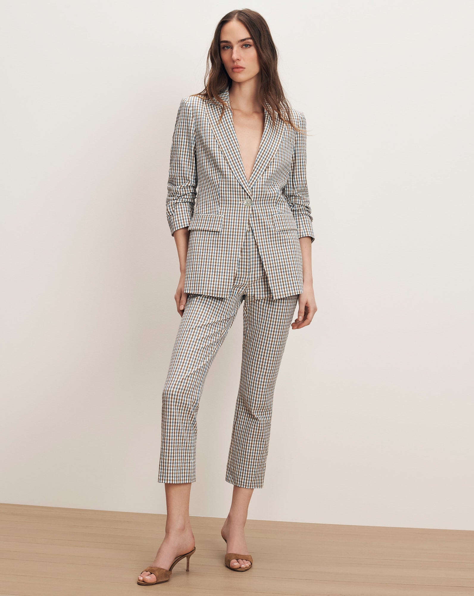 Clayton Gingham Dickey Jacket in Acorn Multi | Veronica Beard
