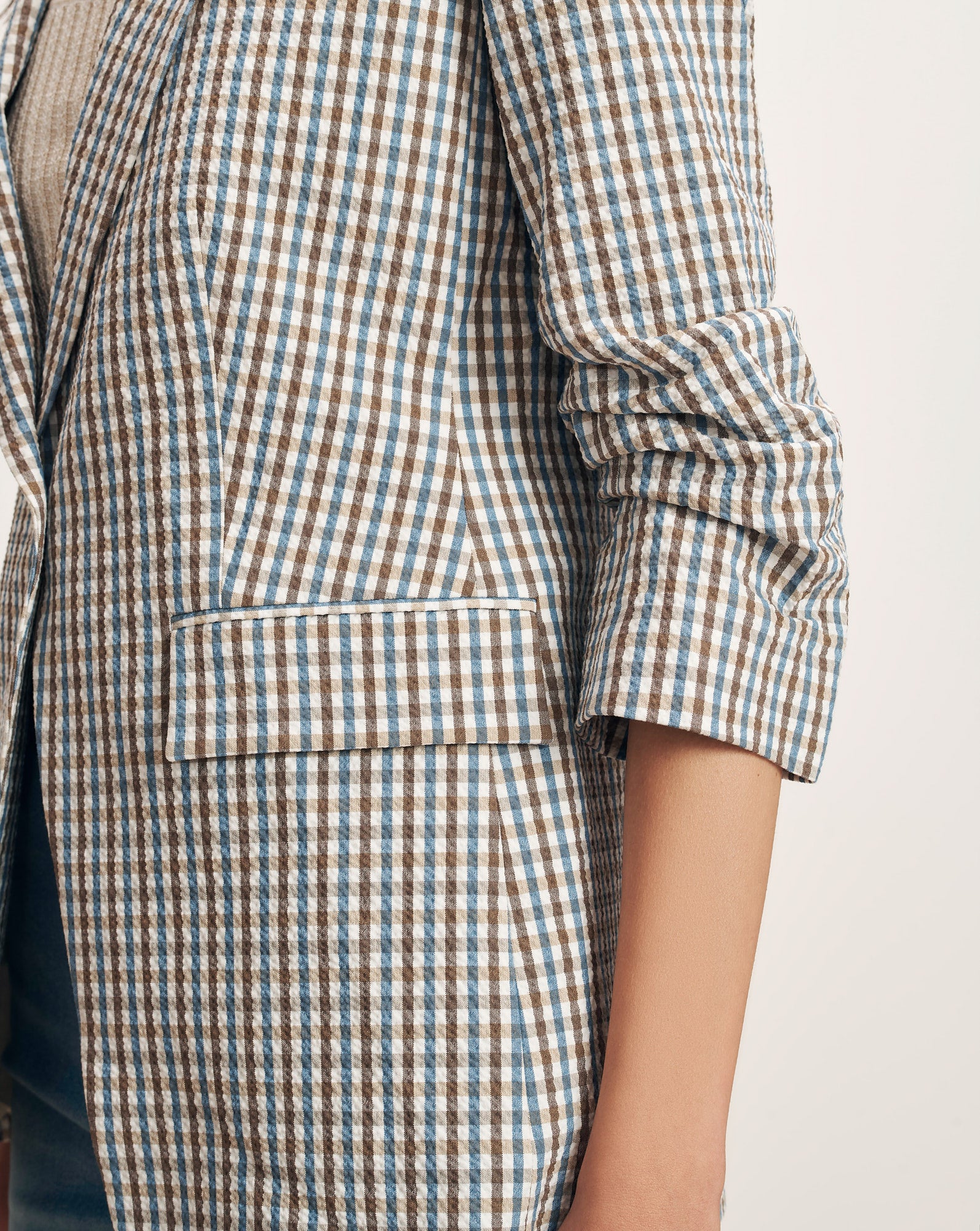Clayton Gingham Dickey Jacket in Acorn Multi | Veronica Beard