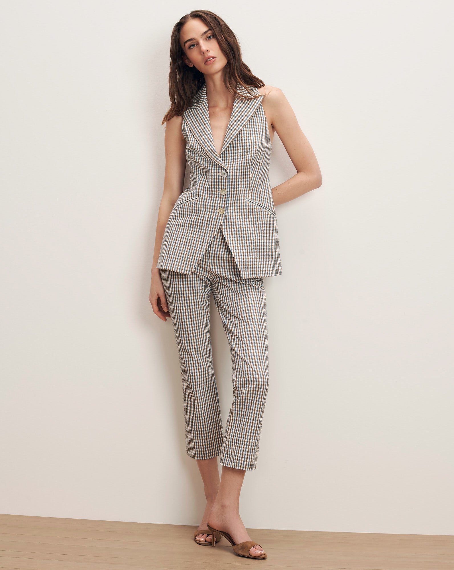 Arte Kick-Flare Pant in Blue & Brown Gingham Acorn Multi
