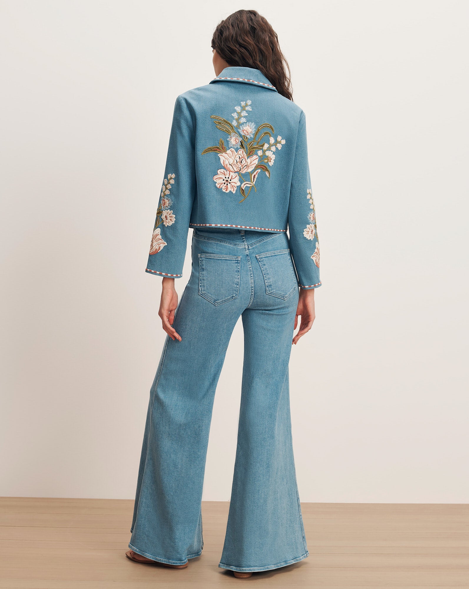 Vikaria Floral Embroidered Jacket in Blue Sea Glare | Veronica Beard