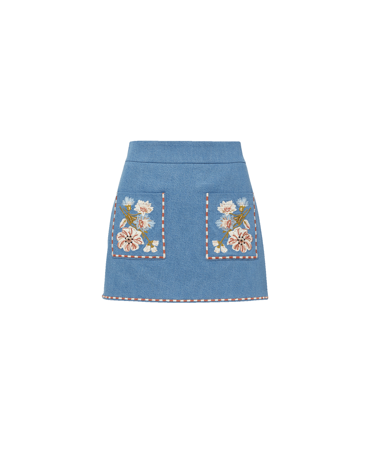 Pallas Floral Embroidered Mini Skirt in Blue Sea Glare | Veronica