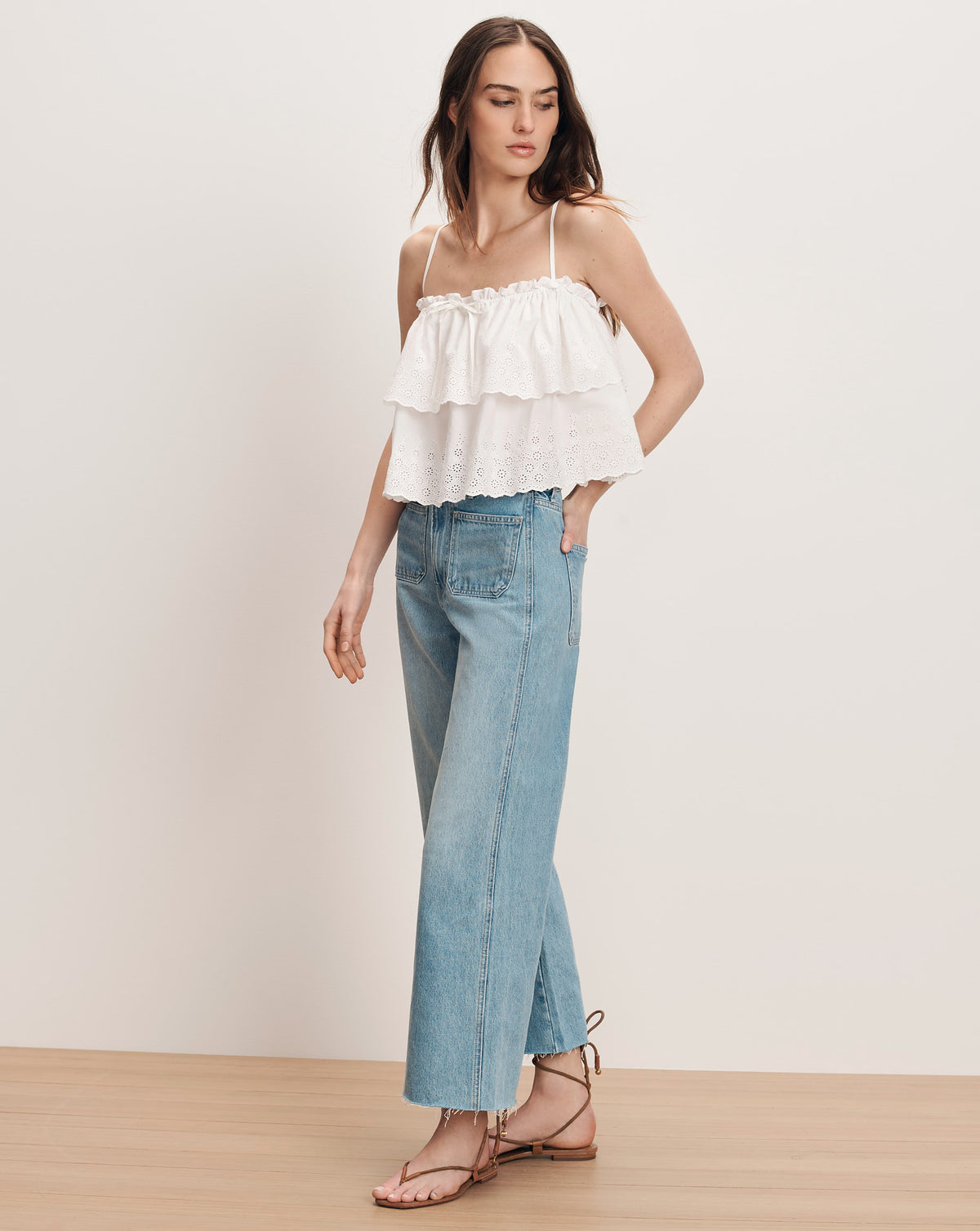 White Ruffle Cami Oseanna Eyelet Camisole in White | Veronica Beard