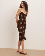 Veronica Beard Shara Floral Slip Dress - Dark Mocha Multi