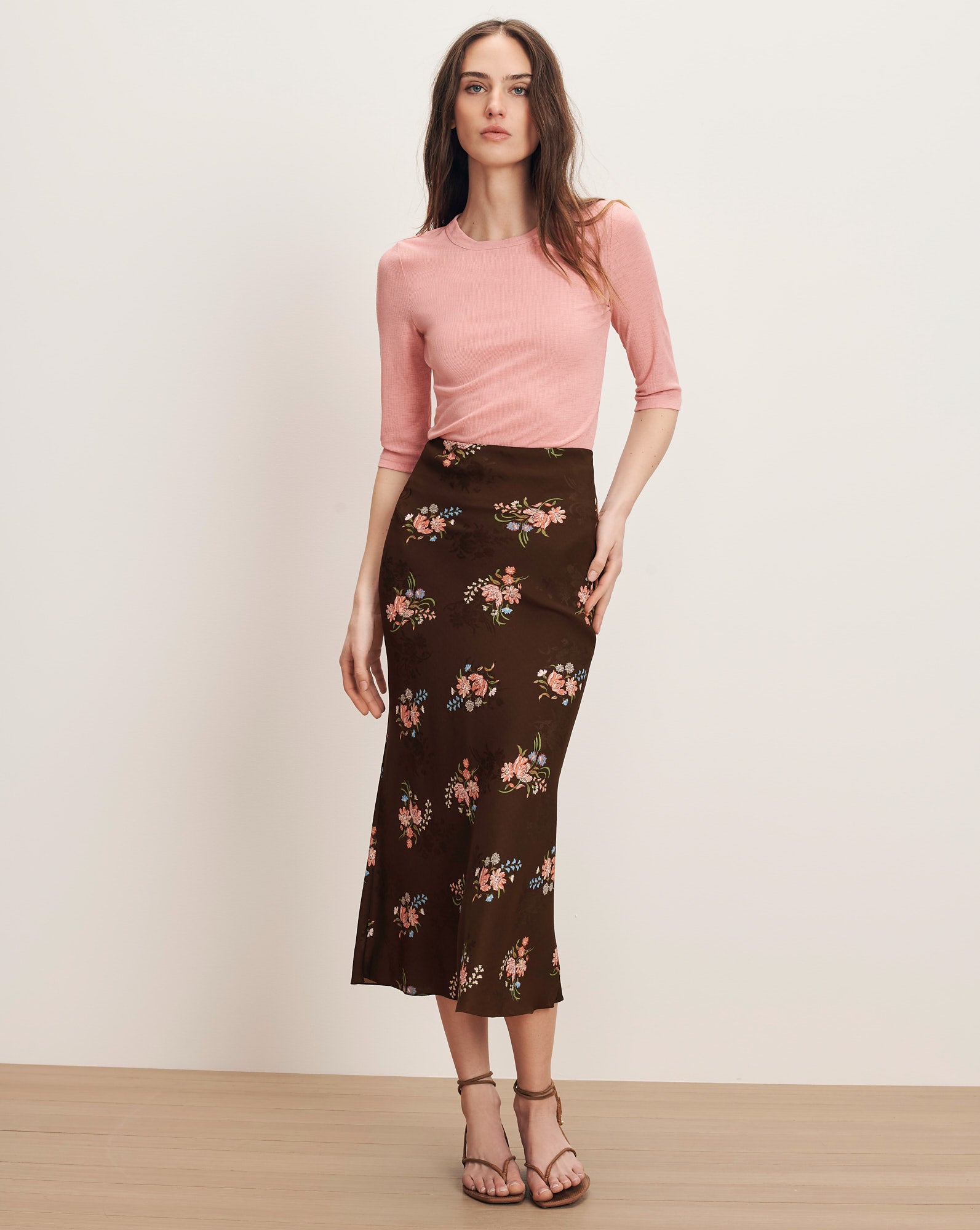 Clover Floral Midi Skirt in Dark Mocha Multi | Veronica Beard Clover Floral Midi Skirt in Dark Mocha Multi | Veronica Beard