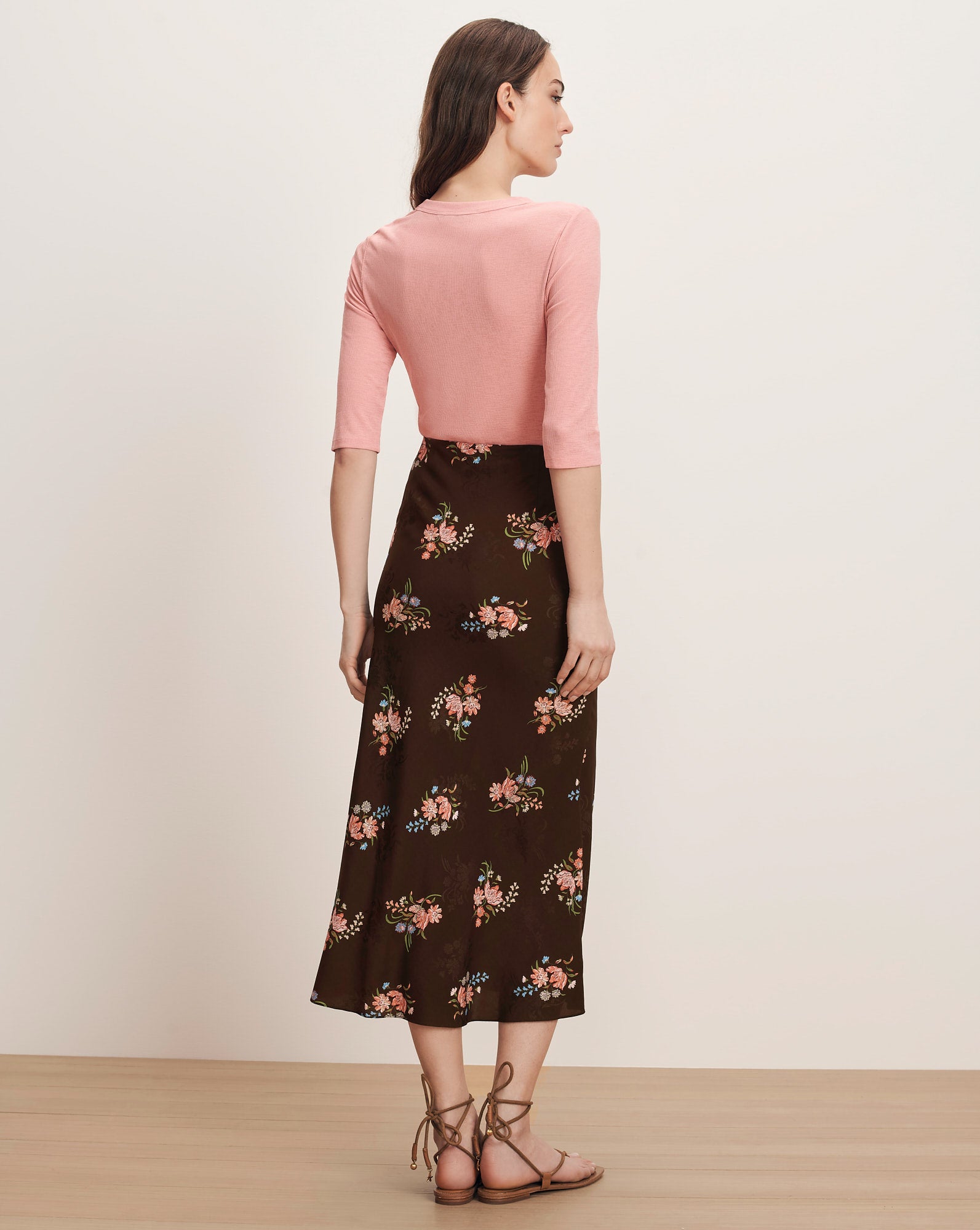 Clover Floral Midi Skirt in Dark Mocha Multi | Veronica Beard
