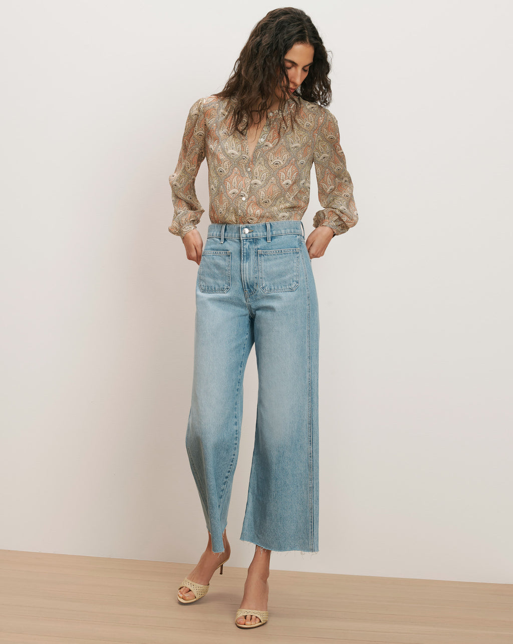Veronica Beard Ashlynn Silk Blouse - Stone Khaki Multi