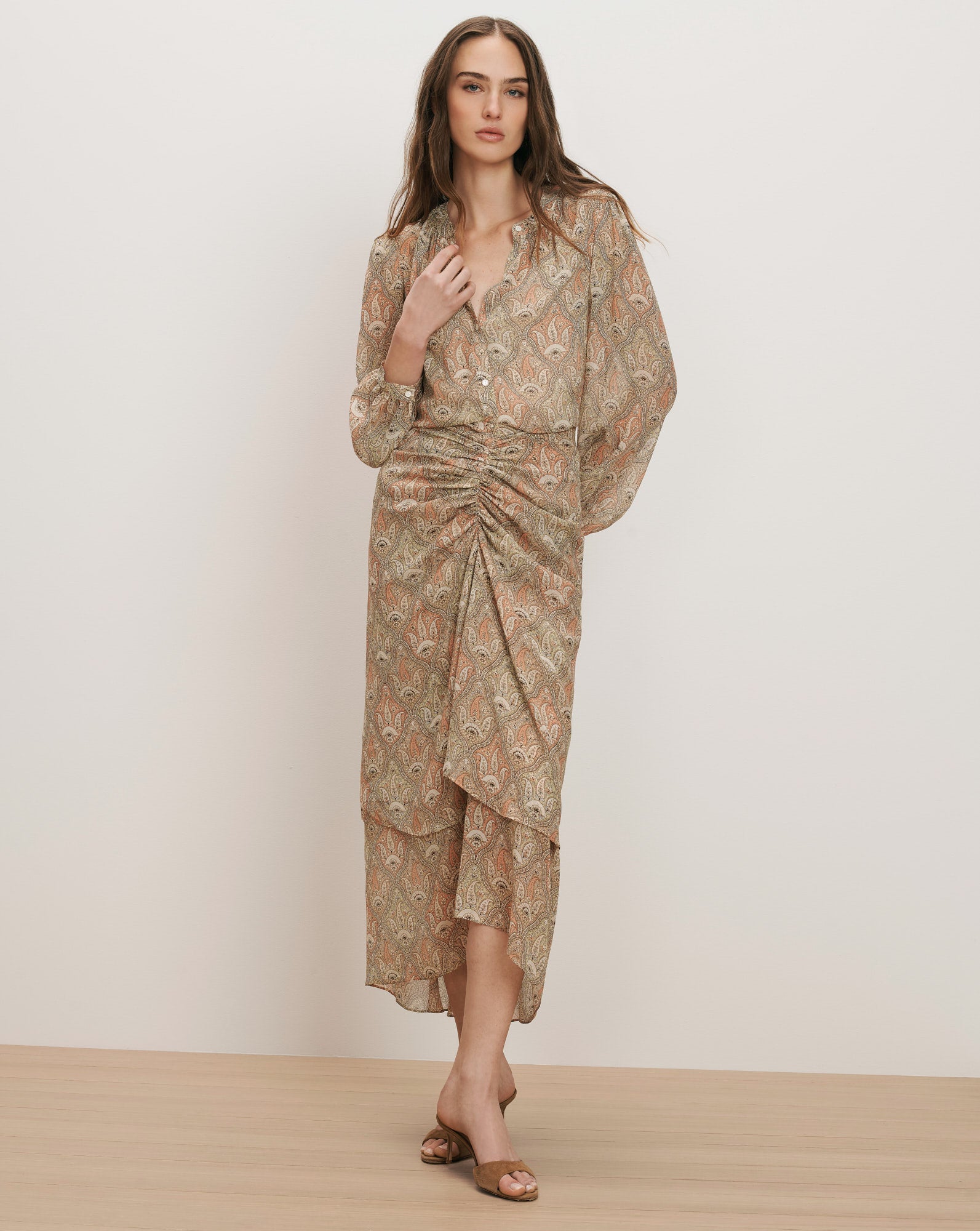 Veronica Beard Sira Silk Midi Skirt | Stone Khaki Multi | Size 2 Veronica Beard Sira Silk Midi Skirt | Stone Khaki Multi | Size 2