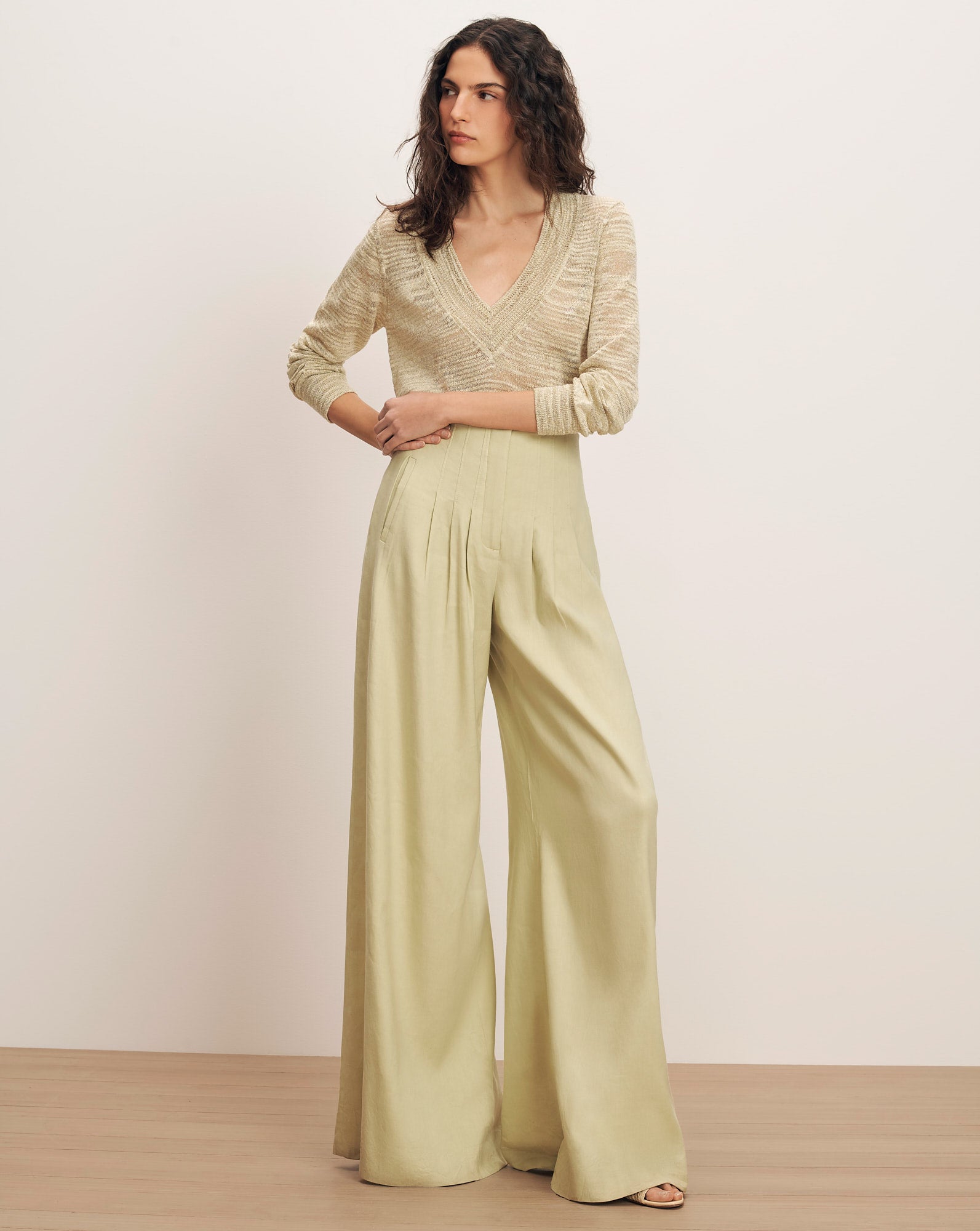 Coleta V-Neck Sweater in Light Pistachio | Veronica Beard