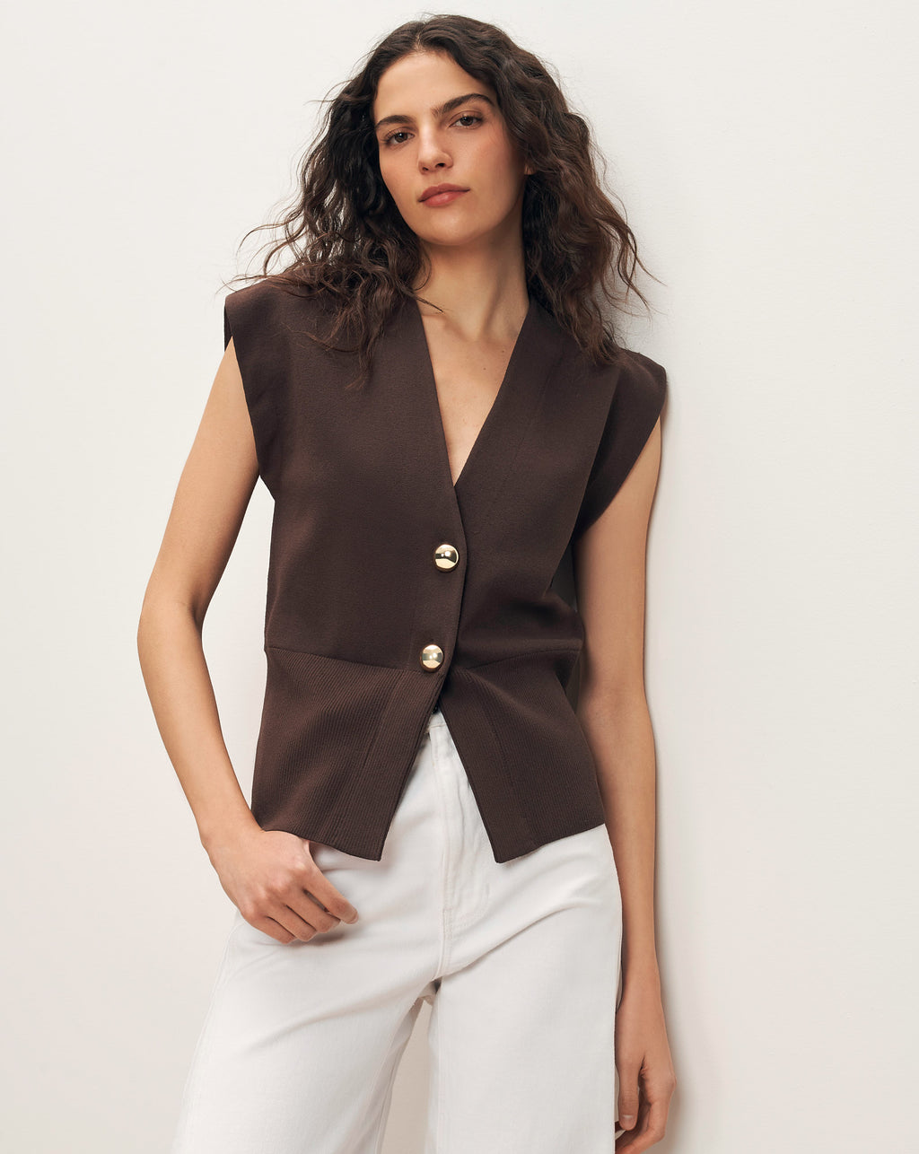 Veronica Beard Isador Knit Vest - Dark Mocha