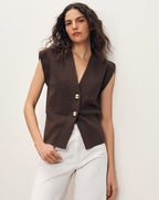 Veronica Beard Isador Knit Vest - Dark Mocha
