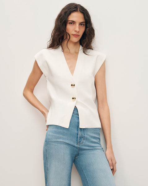 Isador Knit Vest in Off White | Veronica Beard