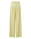 Veronica Beard Light green satin camisole with lace trim and matching wide-leg pleated trousers.
