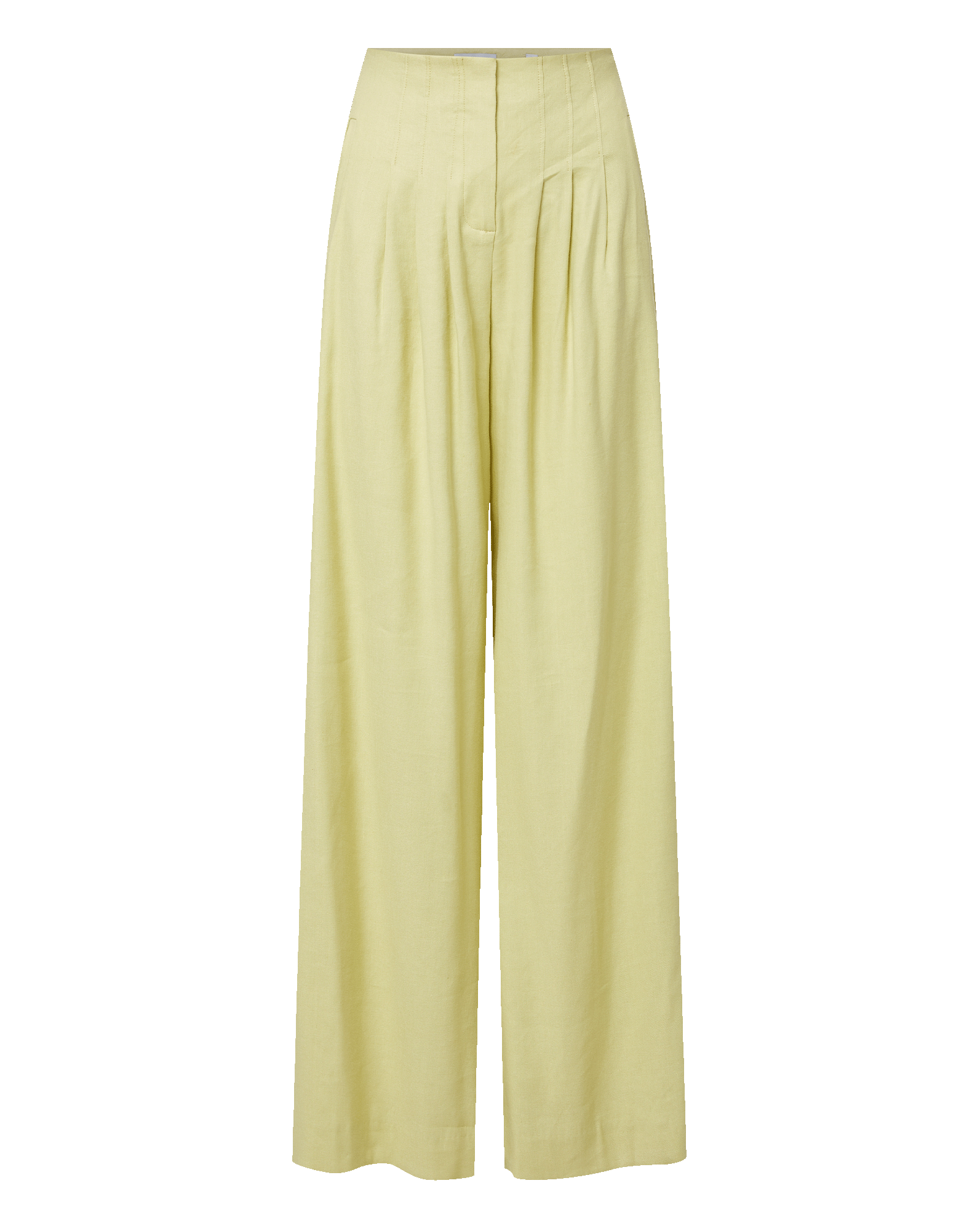 Veronica Beard Light green satin camisole with lace trim and matching wide-leg pleated trousers.