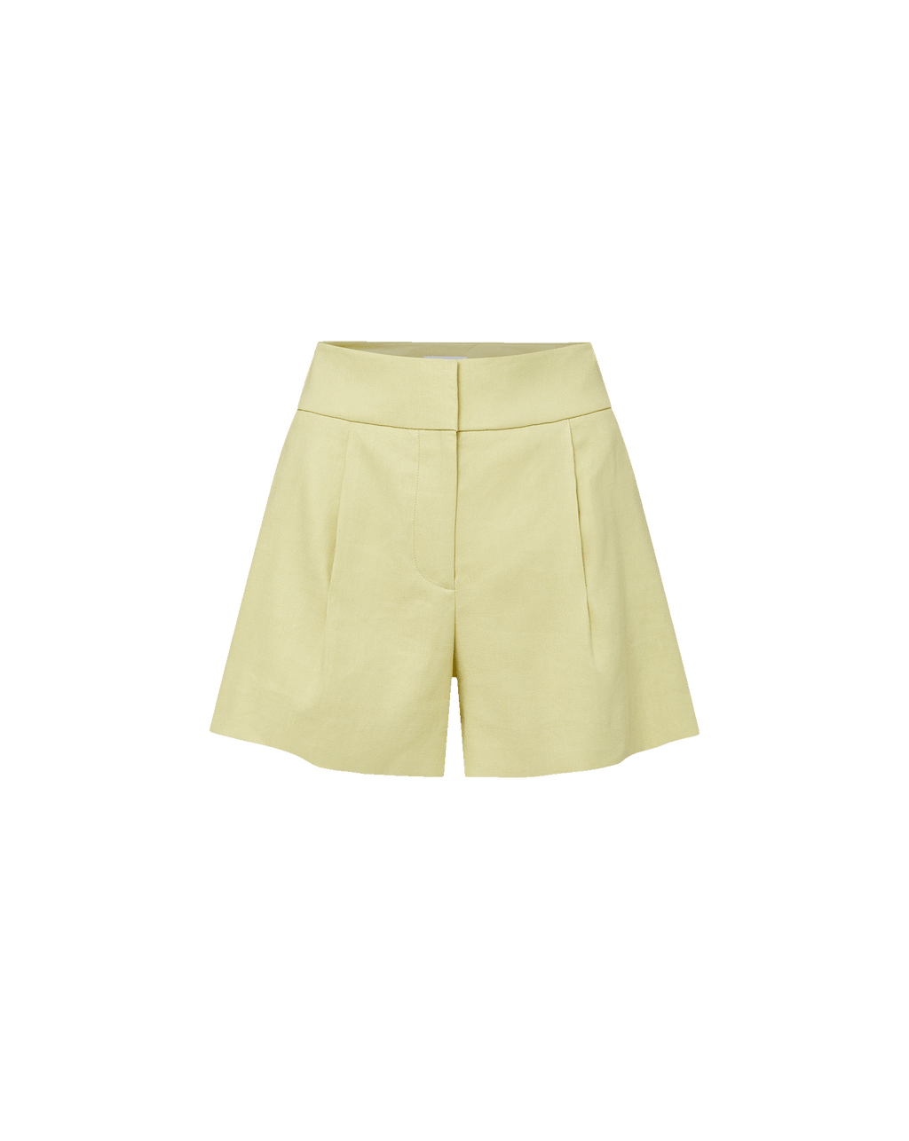 Veronica Beard Ribbed beige tank top and lime green pleated shorts.