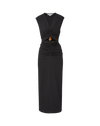 Veronica Beard Black sleeveless midi dress with side button details.