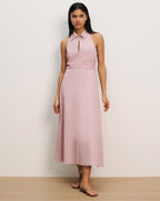 Veronica Beard Mackey Seersucker Halter Midi Dress - Pale Orchid Haze