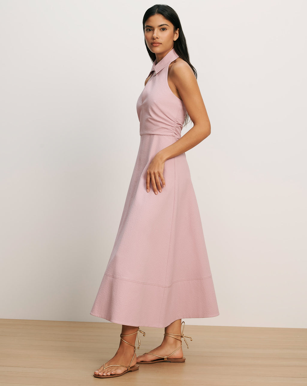 seersucker bridesmaid dress Pink and white stripe midi dress, cotton seersucker, smocked main image 1