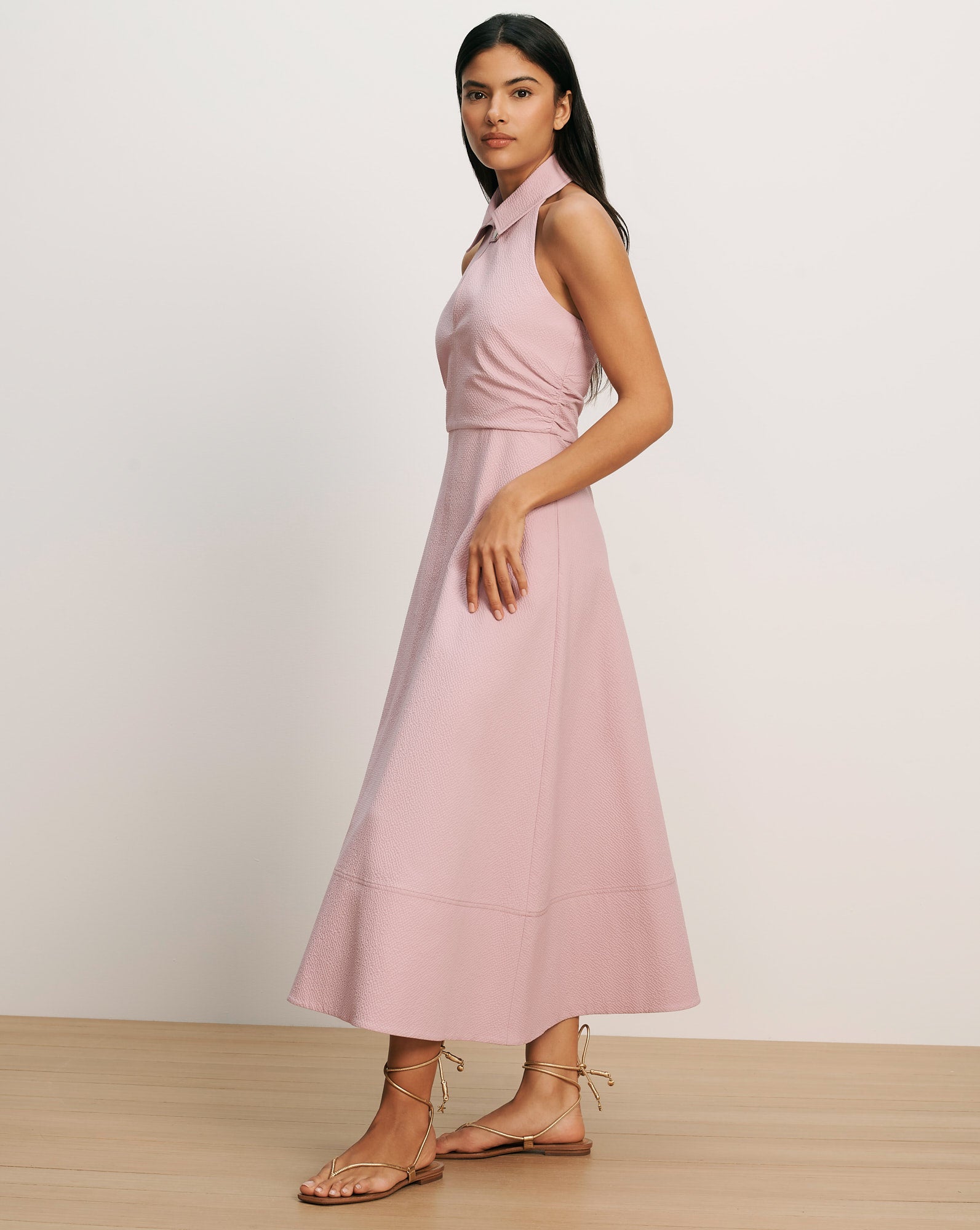Mackey Seersucker Halter Midi Dress in Light Purple