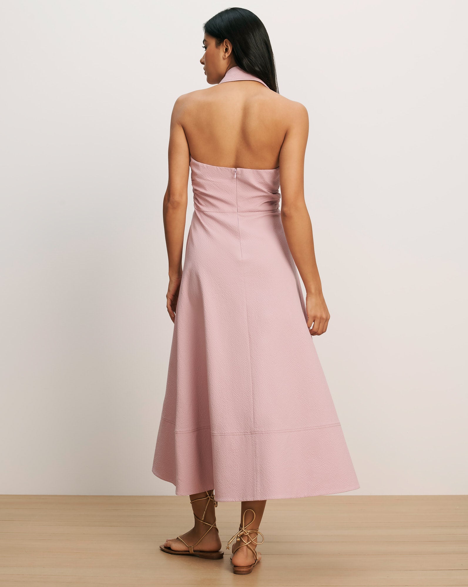 Mackey Seersucker Halter Midi Dress in Light Purple | Veronica Beard