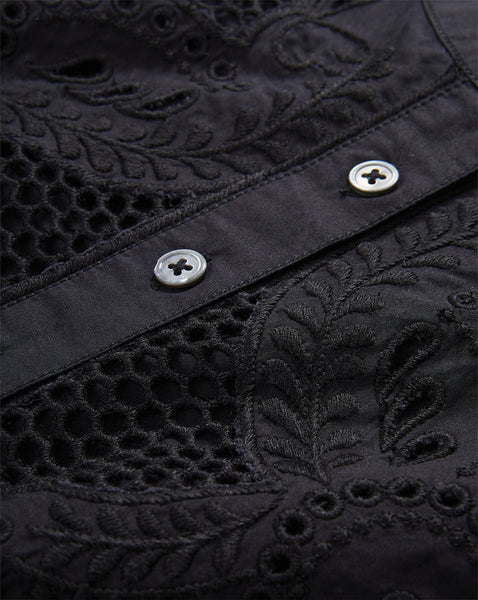 Veronica Beard Black cotton eyelet embroidered button-down shirt
