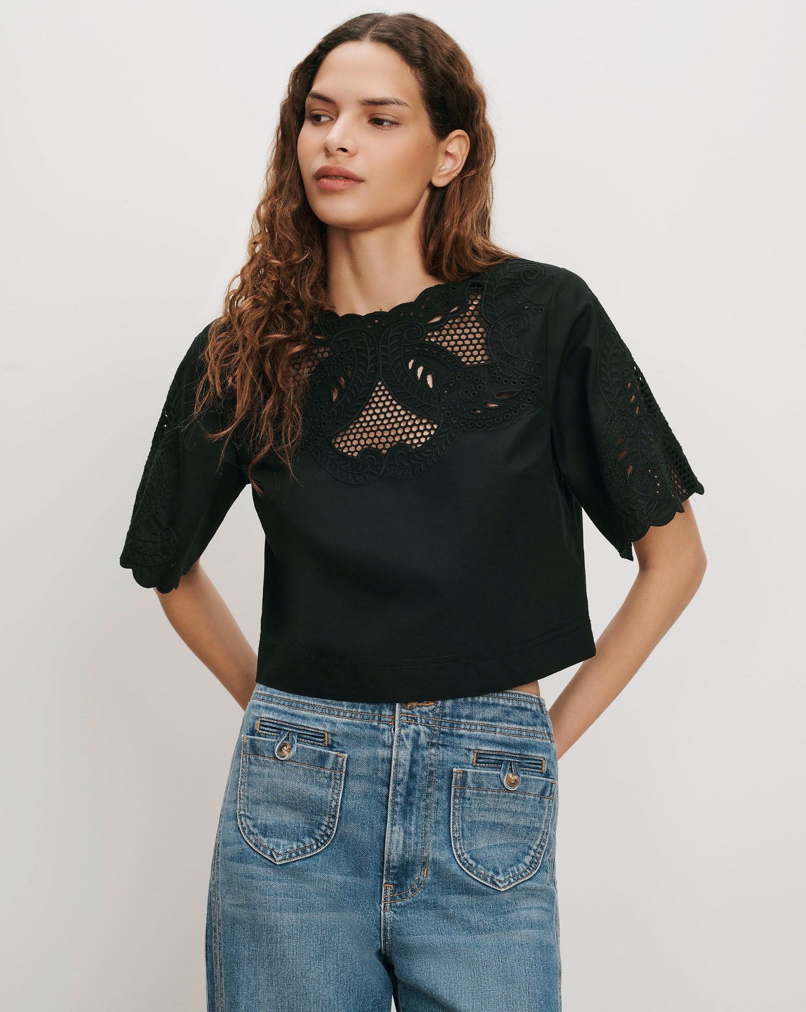 Errol Embroidered Top in Black | Veronica Beard
