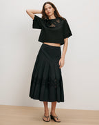 Veronica Beard Fynnley Embroidered Midi Skirt - Black