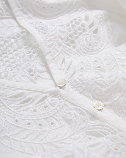 Veronica Beard White cotton eyelet embroidered blouse with button placket.