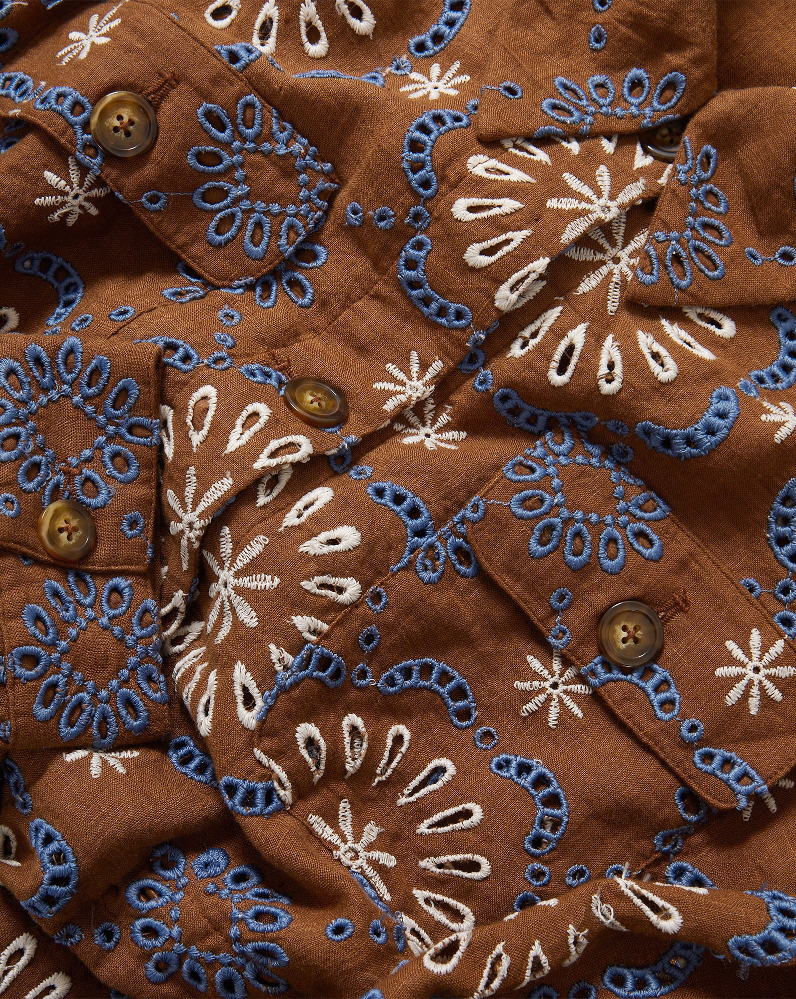 Veronica Beard Kiki Linen Eyelet Jacket - Deep Ochre Multi