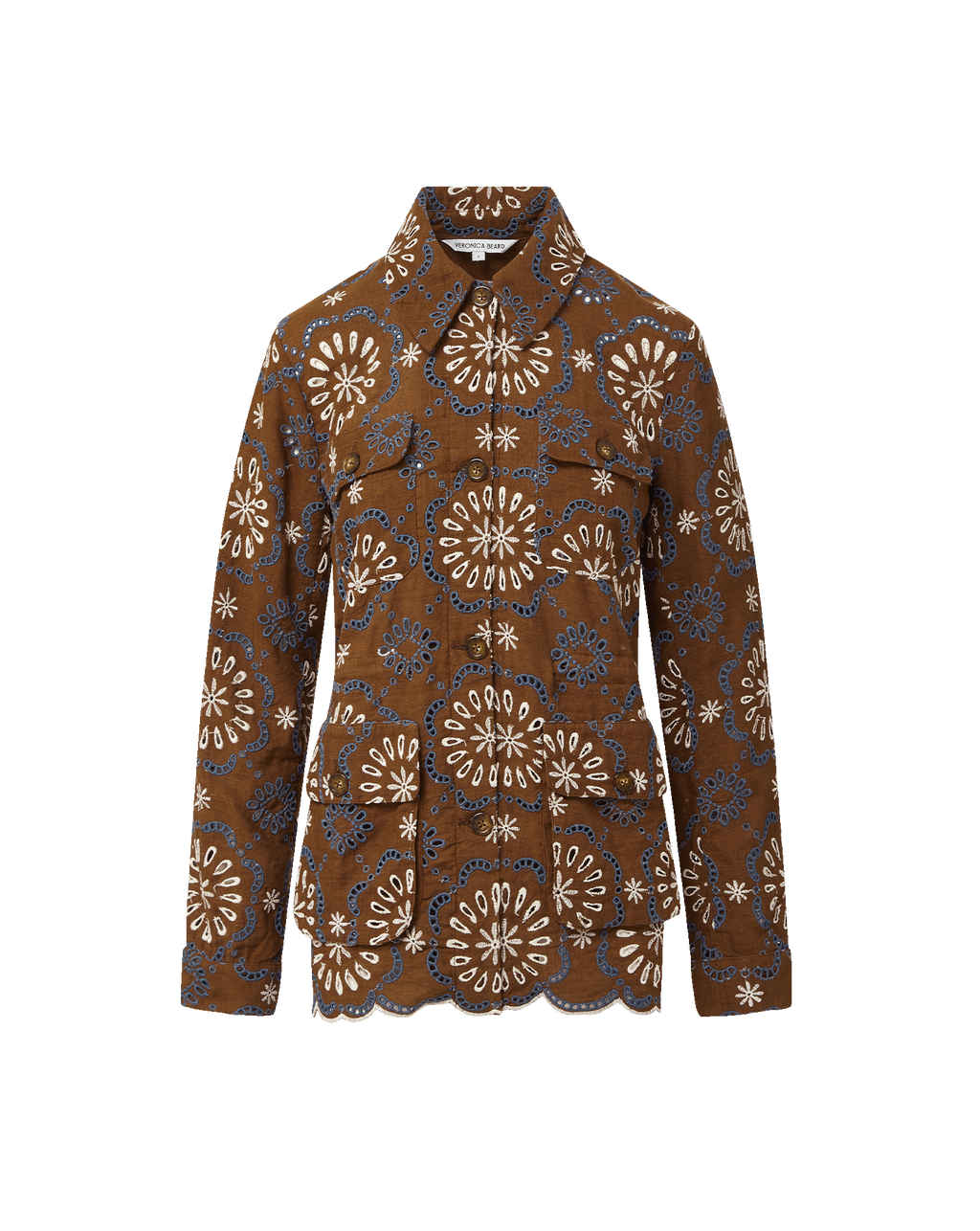 Veronica Beard Kiki Linen Eyelet Jacket - Deep Ochre Multi