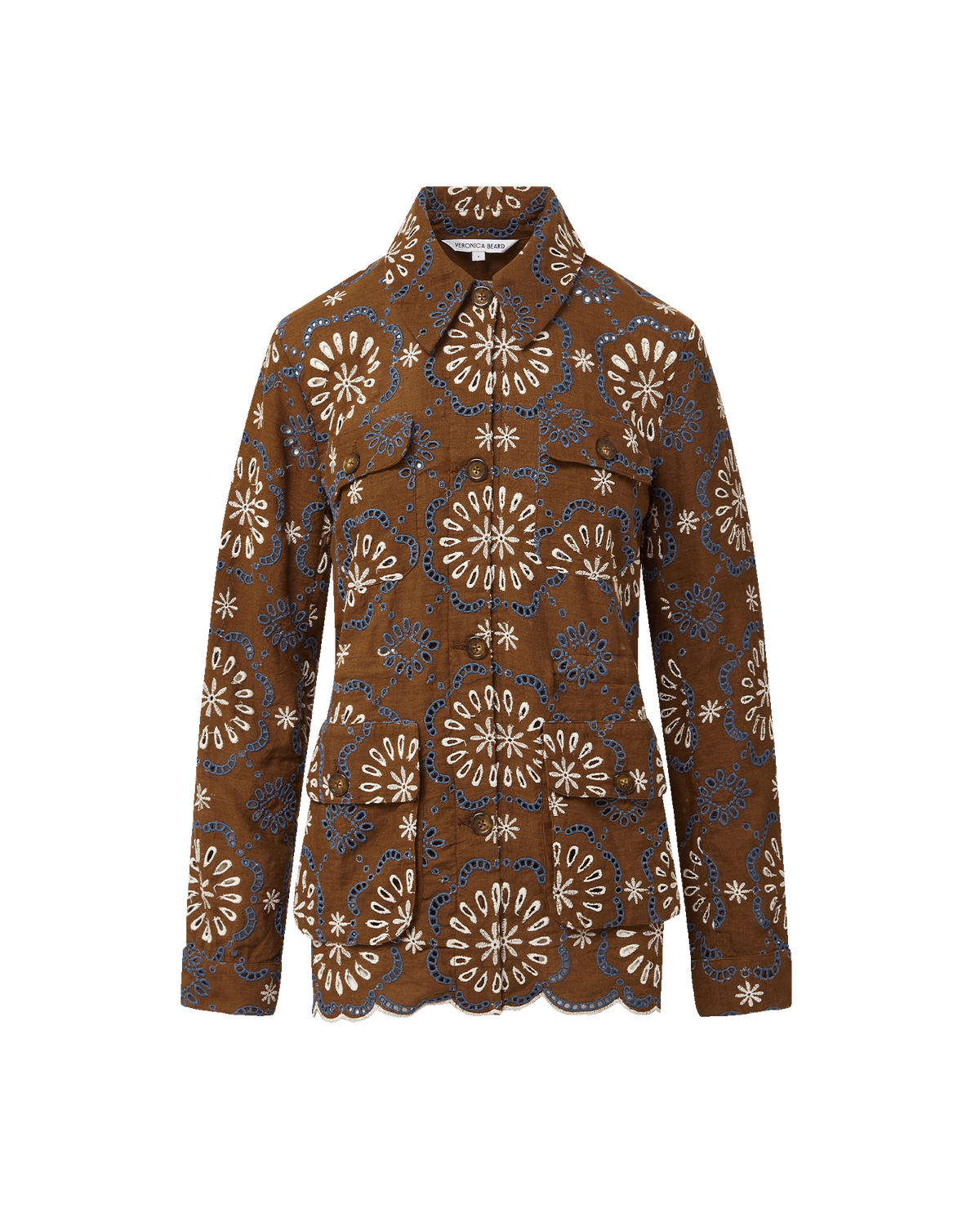 Kiki Embroidered Linen Eyelet Jacket in Brown | Veronica Beard