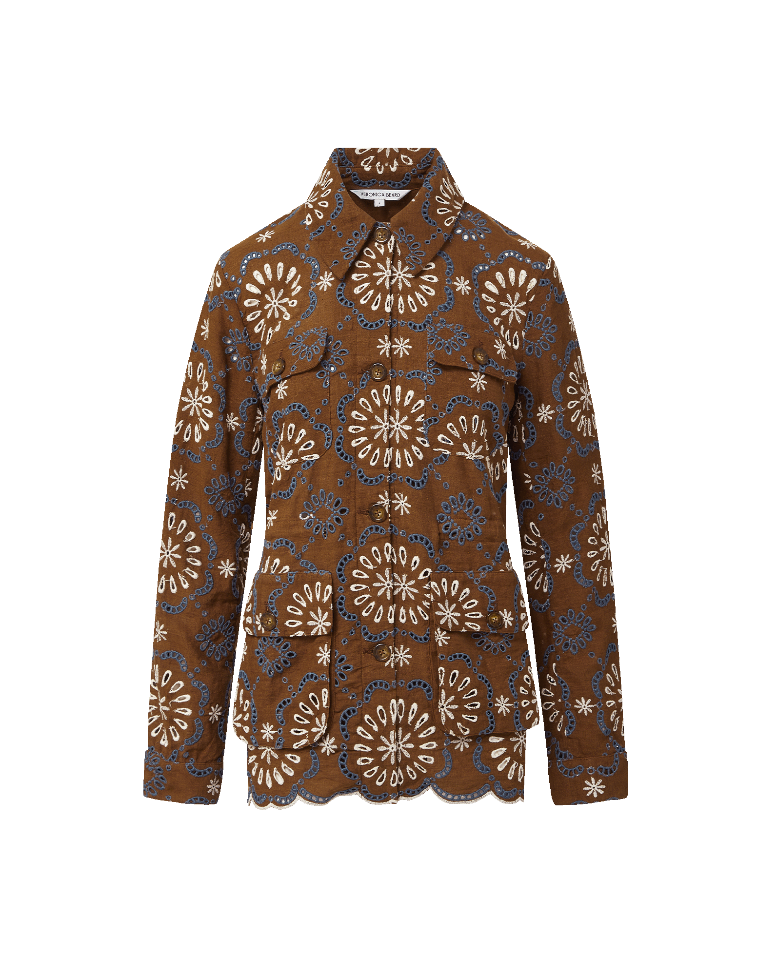 Veronica Beard Kiki Linen Eyelet Jacket - Deep Ochre Multi