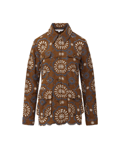 Veronica Beard Kiki Linen Eyelet Jacket - Deep Ochre Multi