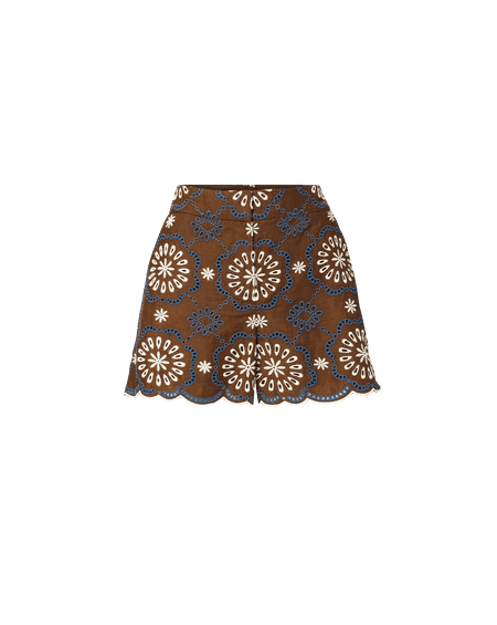 Veronica Beard Allen Linen Eyelet Short - Deep Ochre Multi
