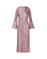 Veronica Beard Pink floral satin maxi dress with bell sleeves.