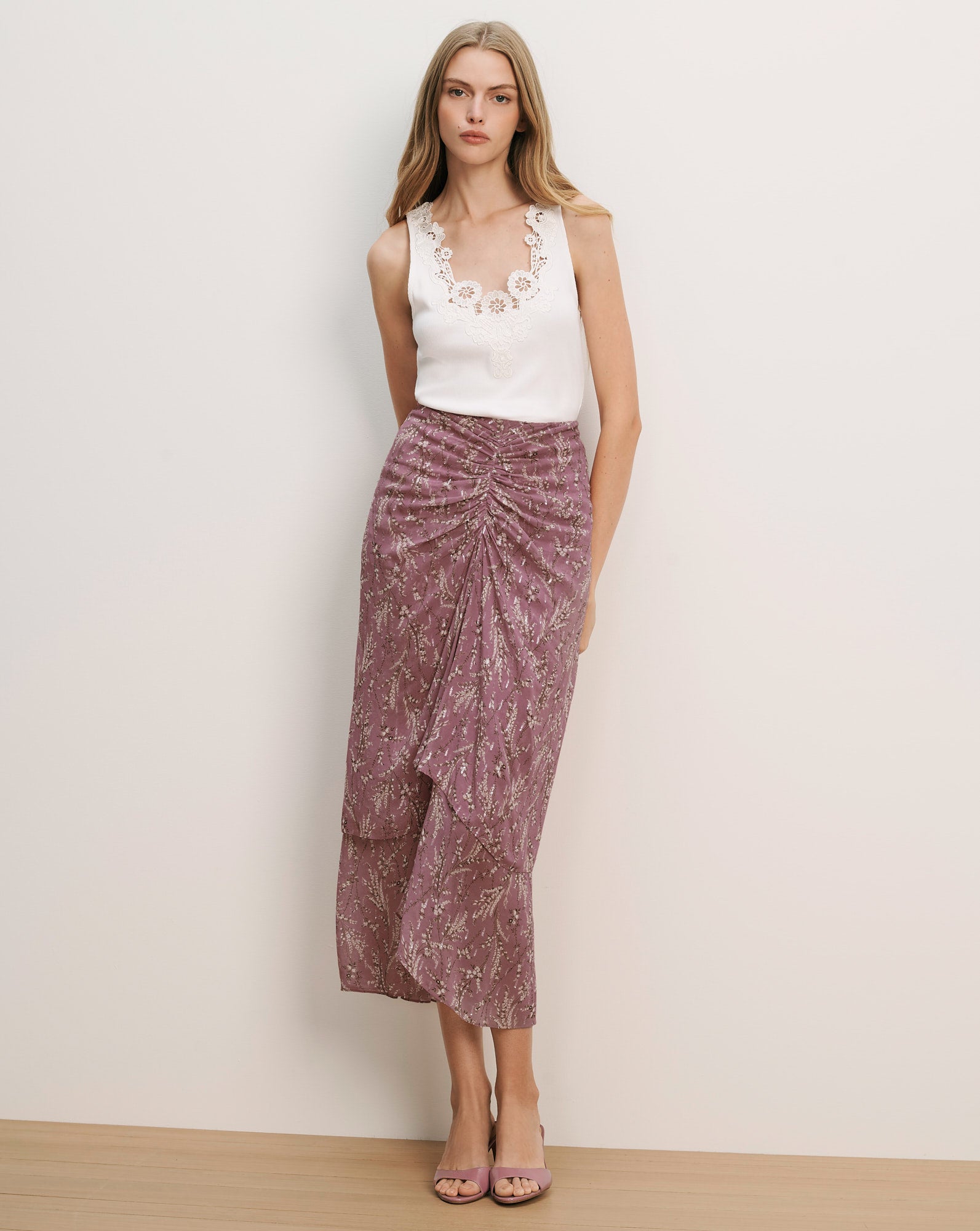 Sira Floral Midi Skirt in Light Purple | Veronica Beard