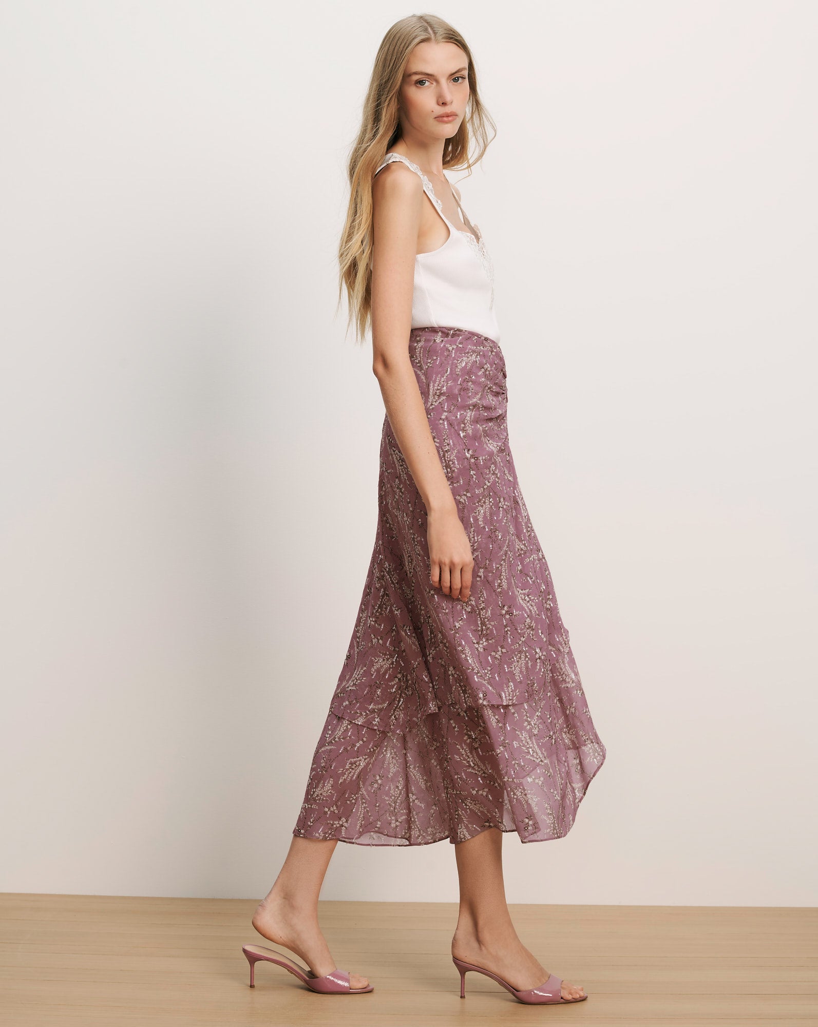 Sira Floral Midi Skirt in Light Purple | Veronica Beard
