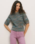 Veronica Beard Merivale Half-Sleeve Sweater - Stone Army Multi