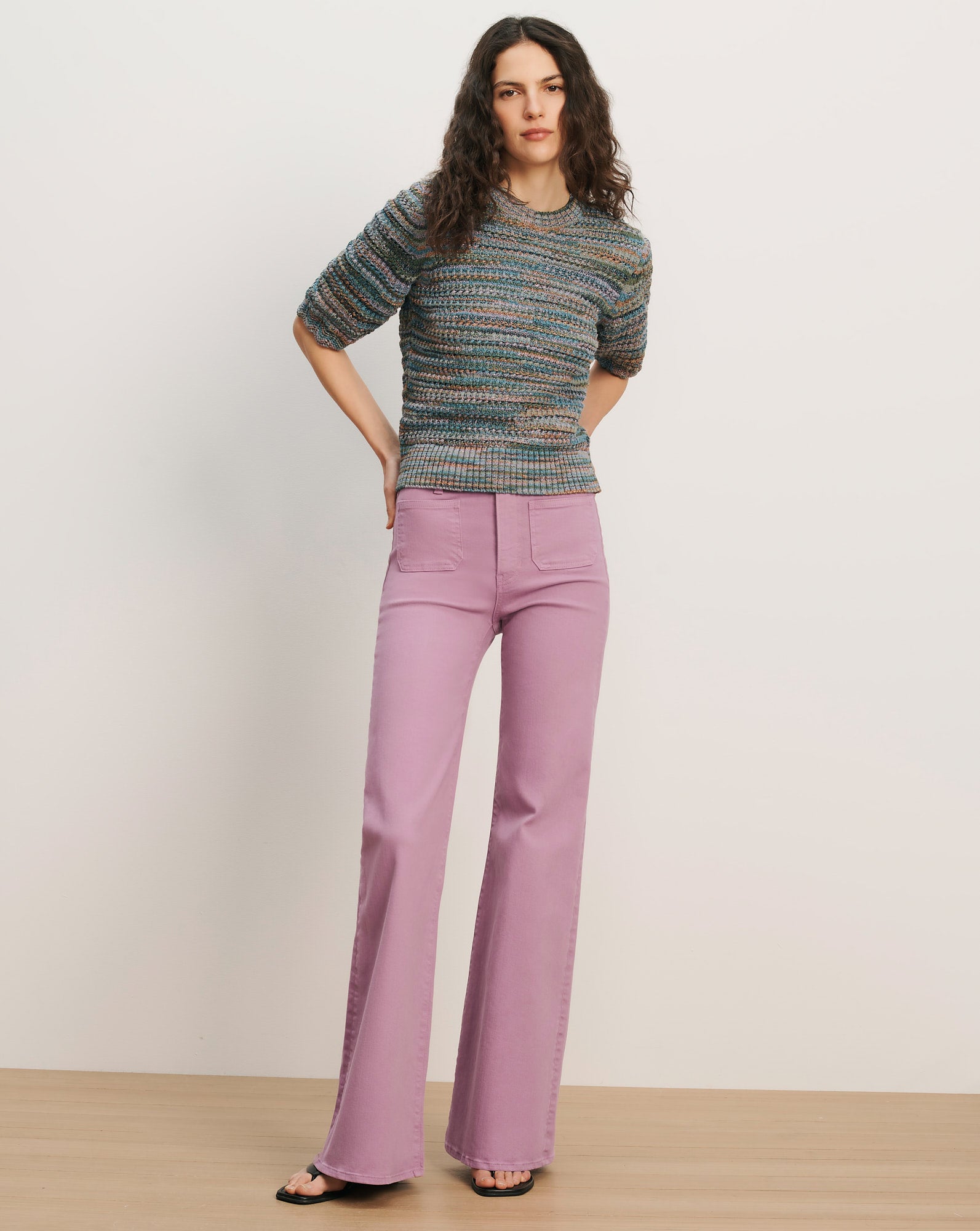 Merivale Half-Sleeve Sweater in Blue Multi | Veronica Beard
