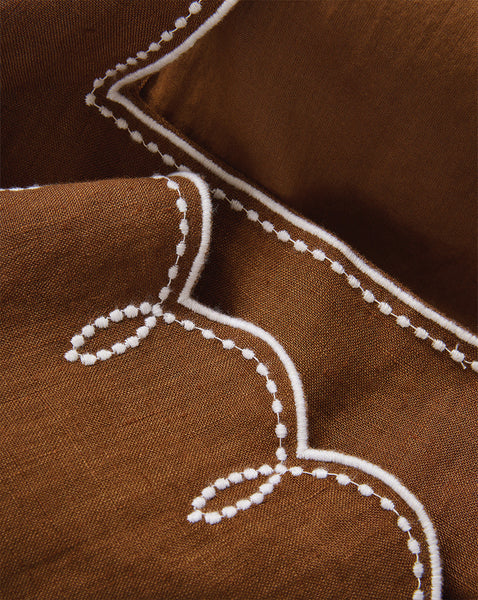 Veronica Beard Brown linen with white scalloped embroidery