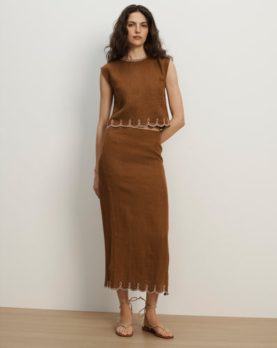 Veronica Beard Malou Linen Midi Skirt | Deep Ochre
