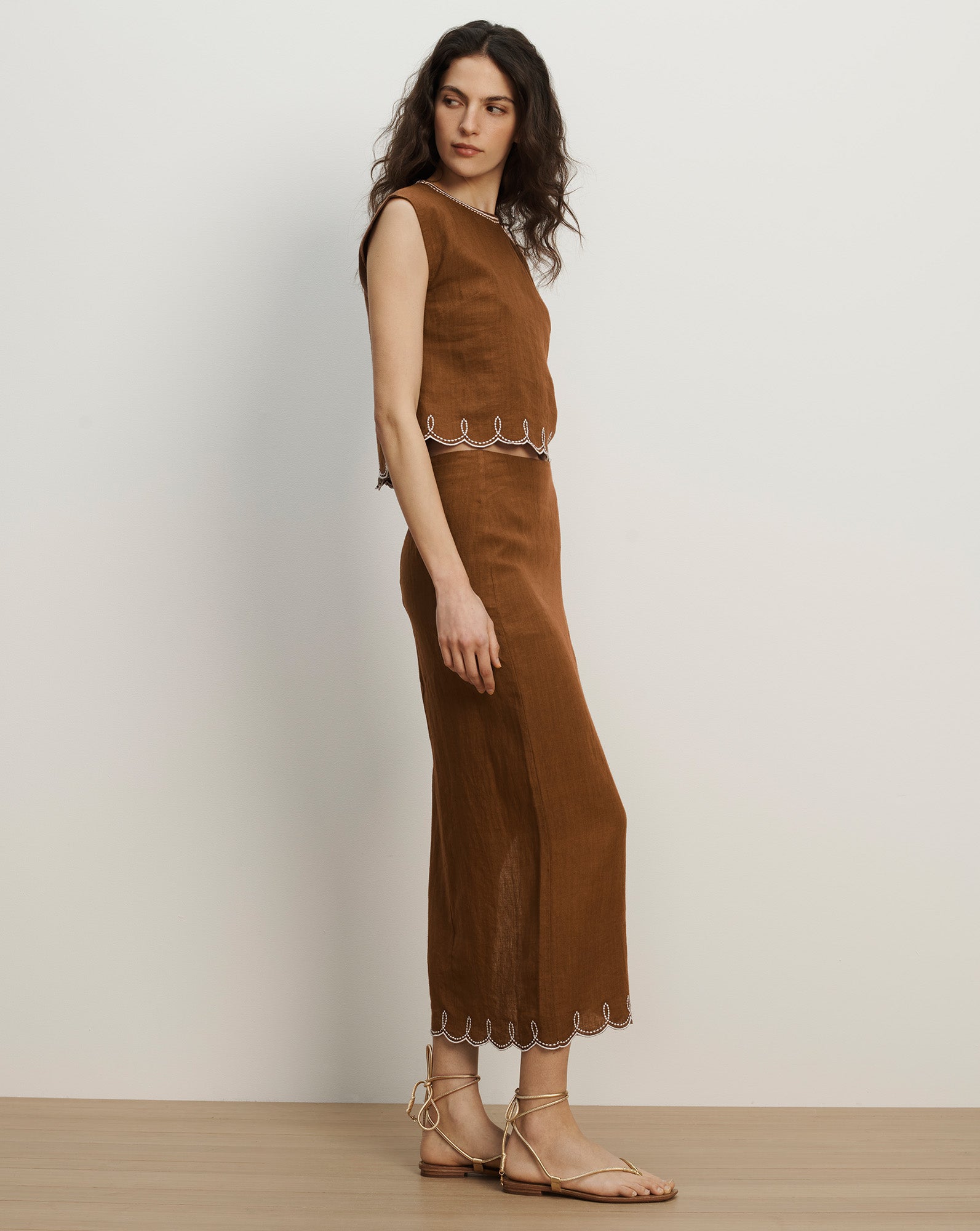 Malou Linen Maxi Skirt in Light Brown | Veronica Beard
