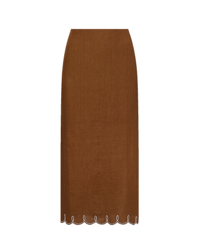 Veronica Beard Malou Linen Midi Skirt - Deep Ochre