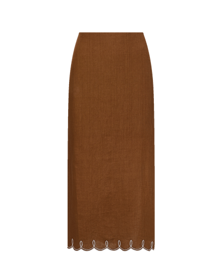 Veronica Beard Malou Linen Midi Skirt - Deep Ochre