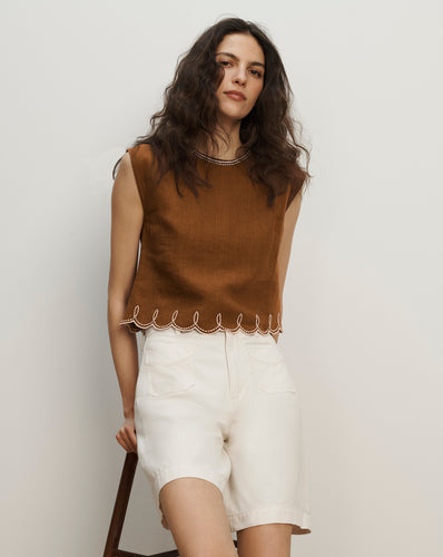 Veronica Beard Kessan Linen Top - Deep Ochre